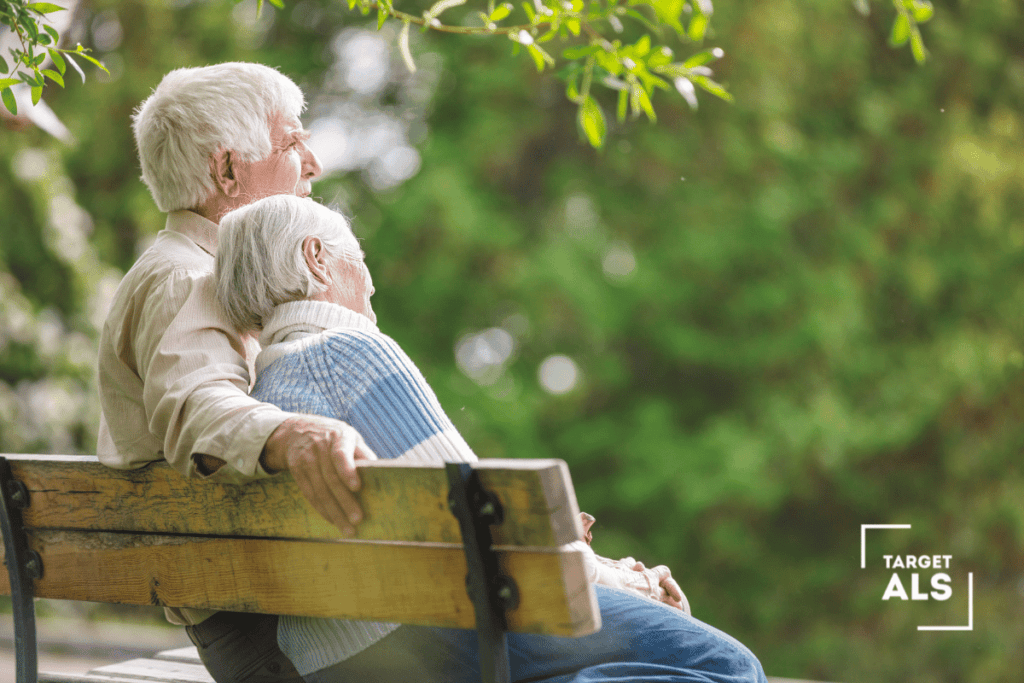 ALS in the Elderly: Recognizing ALS in Seniors; an elderly couple sits together on a bench
